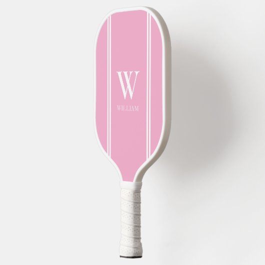 Modern Roze en Wit Initiaal Naam Monogram Pickleball Paddle (Links)