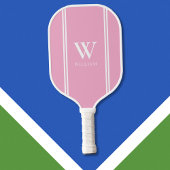 Modern Roze en Wit Initiaal Naam Monogram Pickleball Paddle