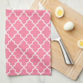 Modern Roze en Wit Marokkaanse Quatrefoil Theedoek (Quarter Fold)