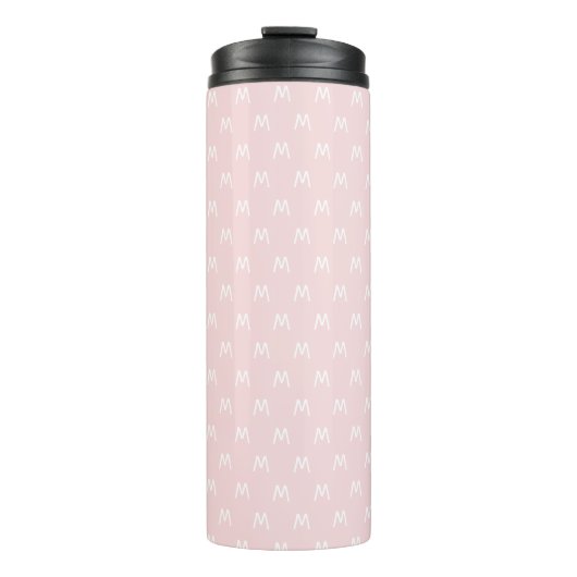 Modern Roze en Wit Monogram Thermosbeker (Voorkant)