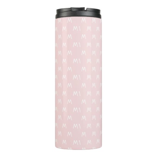 Modern Roze en Wit Monogram Thermosbeker (Achterkant)