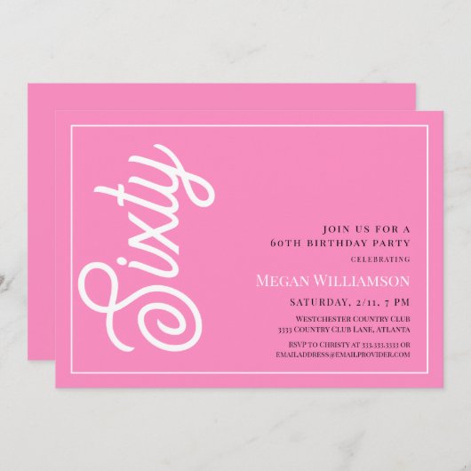 Modern roze en wit script 60ste verjaardag kaart (Voorkant / Achterkant)