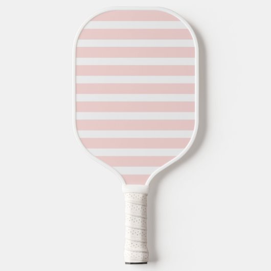 Modern roze en witte streep monogram pickleball paddle (Voorkant)