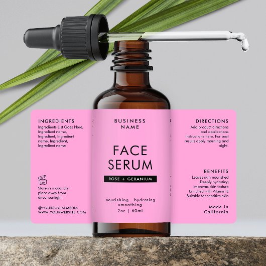 Modern roze en zwart 2 OZ druppelaar flesetiket Etiket