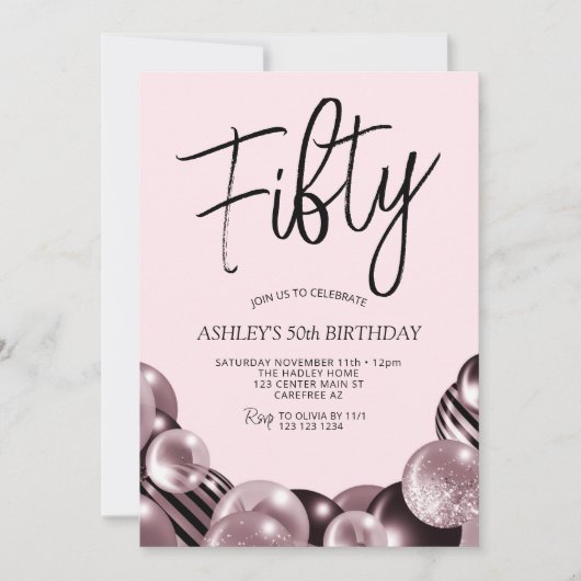 Modern Roze en Zwart 50ste verjaardag Kaart (Voorkant)