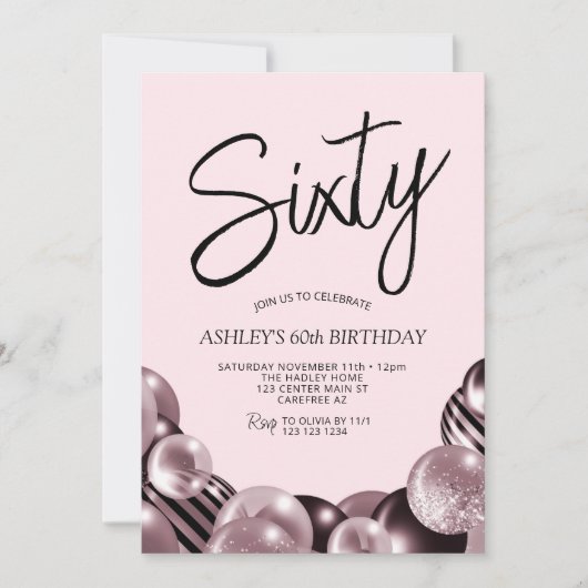 Modern Roze en Zwart 60ste verjaardag Kaart (Voorkant)