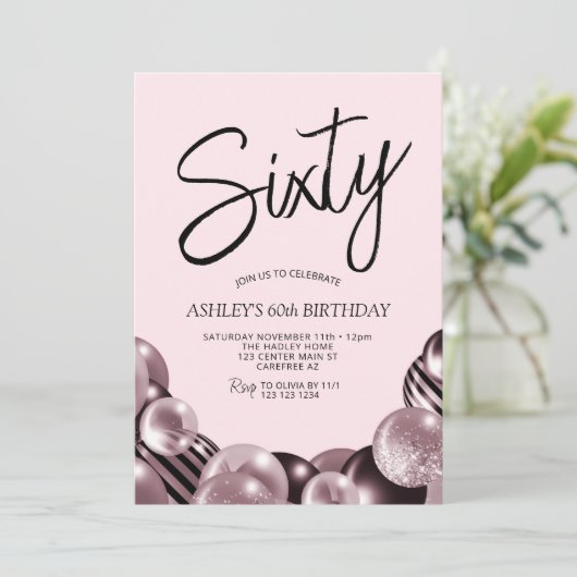 Modern Roze en Zwart 60ste verjaardag Kaart (Staand voorkant)