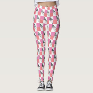 Modern roze en zwart esthetisch patroon leggings