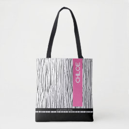 Modern roze en zwart gepersonaliseerd tote bag