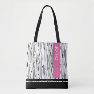 Modern roze en zwart gepersonaliseerd tote bag