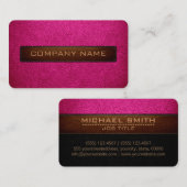 Modern roze en zwart lederen look visitekaartje (Voorkant / Achterkant)