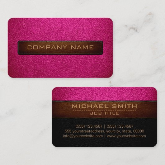 Modern roze en zwart lederen look visitekaartje (Voorkant / Achterkant)
