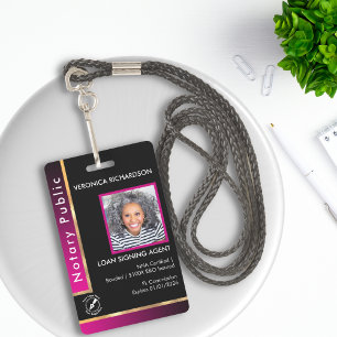 Modern roze en zwart Notaris QR Code Foto I.D. Badge