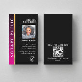 Modern roze en zwart Notaris QR Code Foto I.D. Visitekaartje