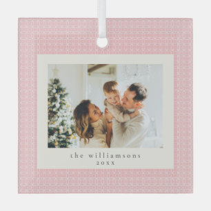 Modern Roze Familie Foto Aandenken Kerstmis Glas Ornament