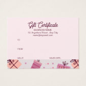 Modern roze feestelijke zakelijke cadeaubon visitekaartje (Achterkant)