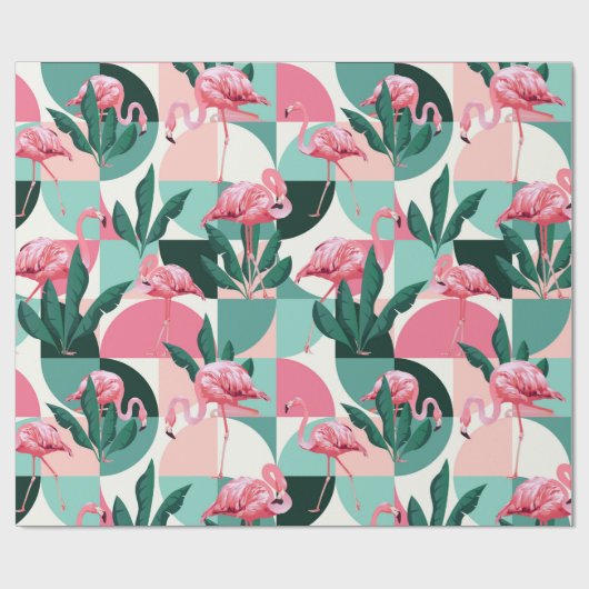 Modern roze flamingo Geometric Girly Chic Pattern Cadeaupapier (Vlak)
