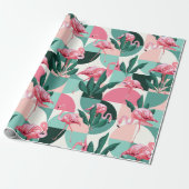 Modern roze flamingo Geometric Girly Chic Pattern Cadeaupapier (Uitgerold)
