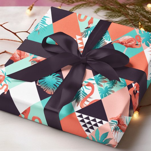 Modern roze flamingo Geometric Girly Chic Pattern Cadeaupapier