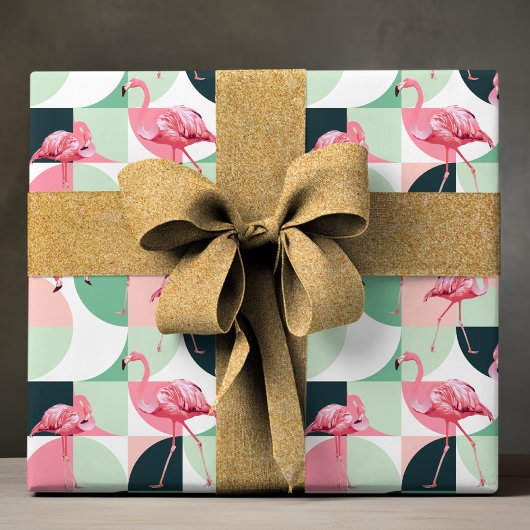 Modern roze flamingo Geometric Girly Chic Pattern Cadeaupapier