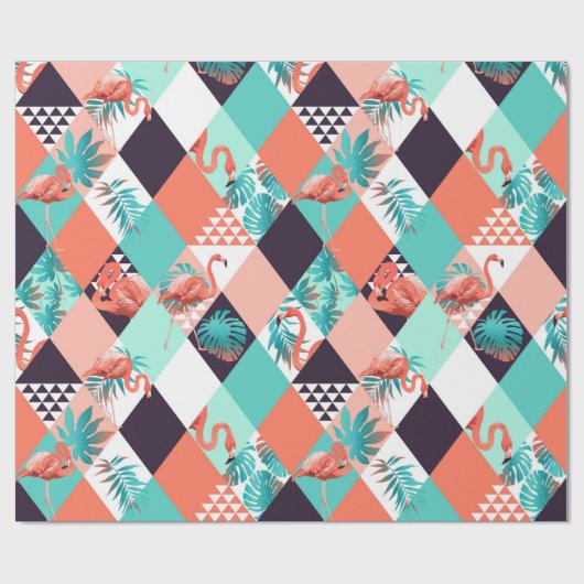 Modern roze flamingo Geometric Girly Chic Pattern Cadeaupapier (Vlak)