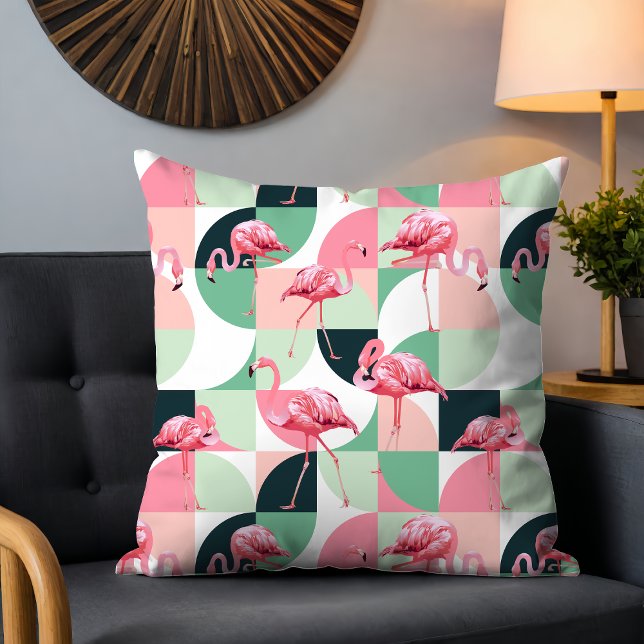 Modern roze flamingo Geometric Girly Chic Pattern Kussen (Creator heeft geüpload)