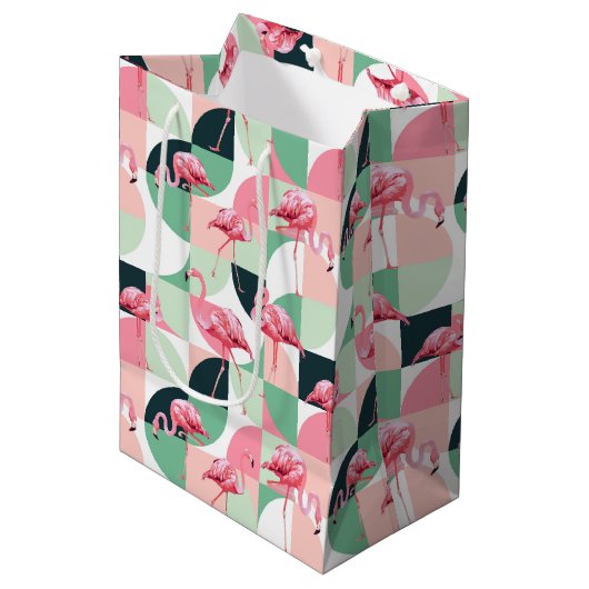 Modern roze flamingo Geometric Girly Chic Pattern Medium Cadeauzakje (Voorkant Gekanteld)