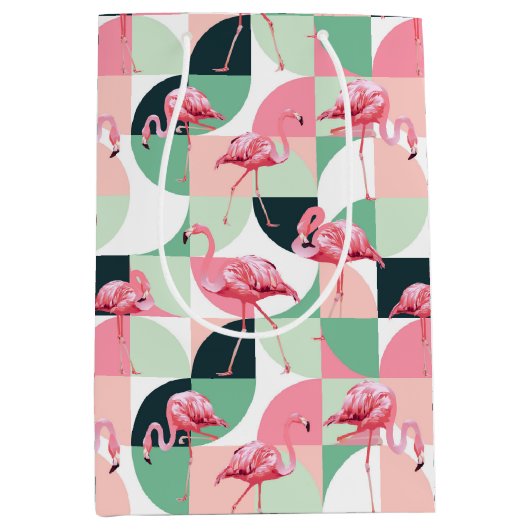 Modern roze flamingo Geometric Girly Chic Pattern Medium Cadeauzakje (Voorkant)