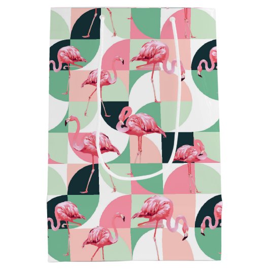 Modern roze flamingo Geometric Girly Chic Pattern Medium Cadeauzakje (Achterkant)