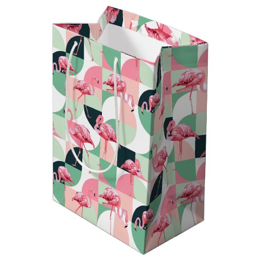 Modern roze flamingo Geometric Girly Chic Pattern Medium Cadeauzakje (Achterkant Gekanteld)
