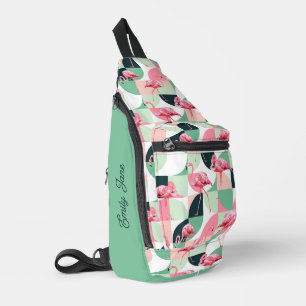 Modern roze flamingo Geometric Girly Chic Pattern Sling Bag
