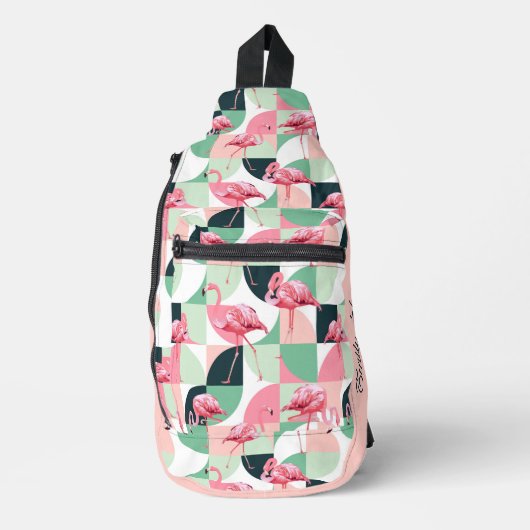 Modern roze flamingo Geometric Girly Chic Pattern Sling Bag (Voorkant)