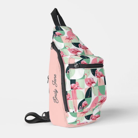 Modern roze flamingo Geometric Girly Chic Pattern Sling Bag (Linkerhoek)