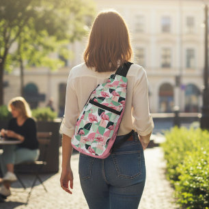 Modern roze flamingo Geometric Girly Chic Pattern Sling Bag