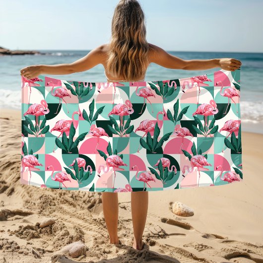 Modern roze flamingo Geometric Girly Chic Pattern Strandlaken