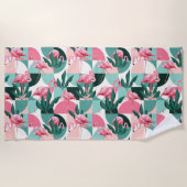 Modern roze flamingo Geometric Girly Chic Pattern Strandlaken (Voorkant)