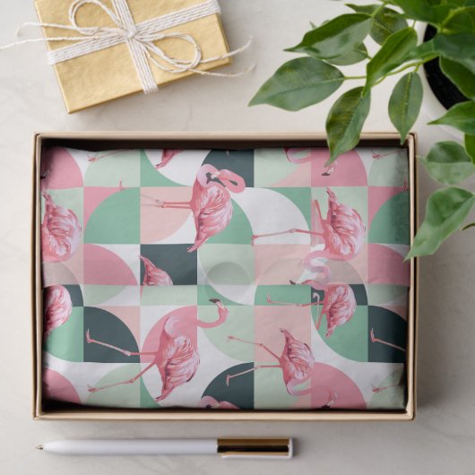 Modern roze flamingo Geometric Girly Chic Pattern Tissuepapier (Geschenk)