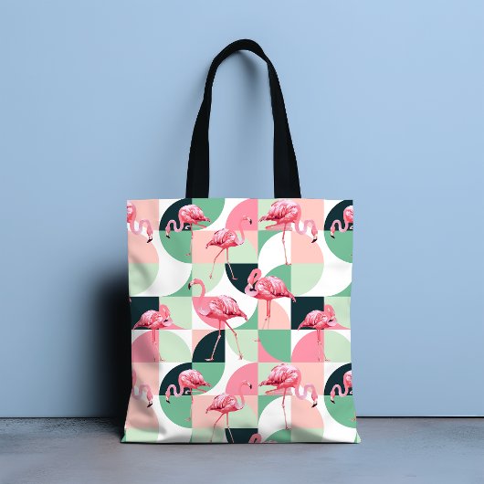 Modern roze flamingo Geometric Girly Chic Pattern Tote Bag