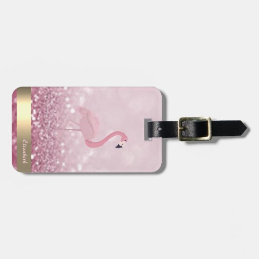 Modern roze flamingo Glitter Bokeh - Gepersonalise Bagagelabel (Voorkant horizontaal)