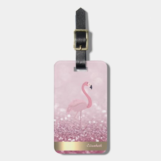 Modern roze flamingo Glitter Bokeh - Gepersonalise Bagagelabel (Voorkant verticaal)
