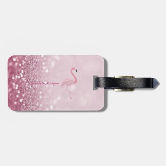 Modern roze flamingo Glitter Bokeh - Gepersonalise Bagagelabel (Achterkant horizontaal)