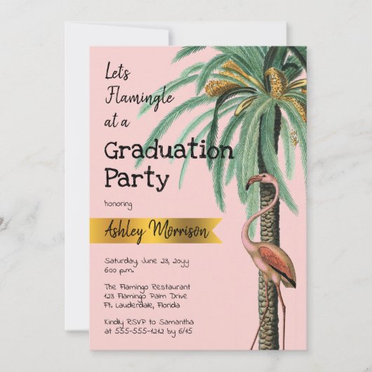 Modern Roze Flamingo Palm Afstudeerder Kaart (Voorkant)
