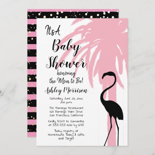  Modern Roze Flamingo Palm Baby shower Kaart (Voorkant / Achterkant)