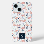 Modern roze flamingo's monogram Case-Mate iPhone case (Achterkant)