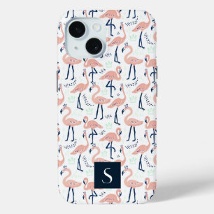 Modern roze flamingo's monogram iPhone 15 case