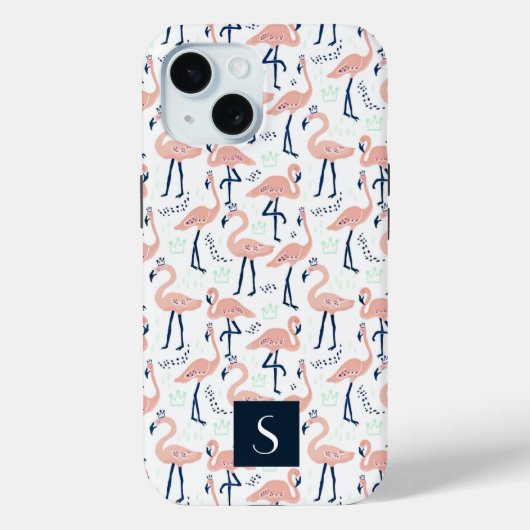 Modern roze flamingo's monogram Case-Mate iPhone case (Achterkant)