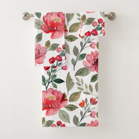 Modern roze flesje botanisch patroon bad handdoek (Insitu)