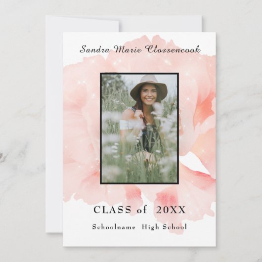Modern roze floraal minimalistisch afstuderen aankondiging (Voorkant)