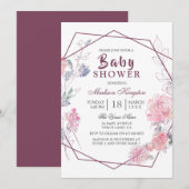 Modern roze Floral Geometric Baby shower Kaart (Voorkant / Achterkant)