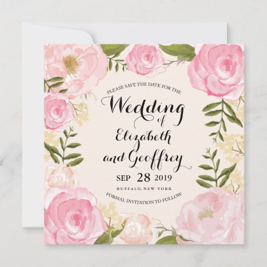Modern  Roze Floral sparen de Datum Save The Date (Voorkant)